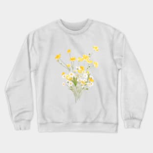 yellow buttercup and white daisy flowers bouquet ink and watercolor Crewneck Sweatshirt